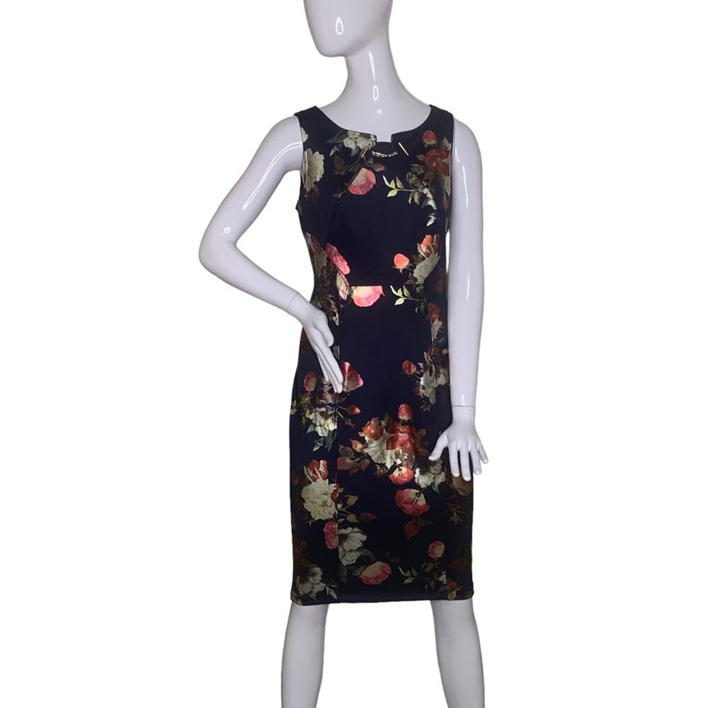 Enfocus Studio Metallic Floral Print Sleeveless Dark Blue Size 6 Pullover